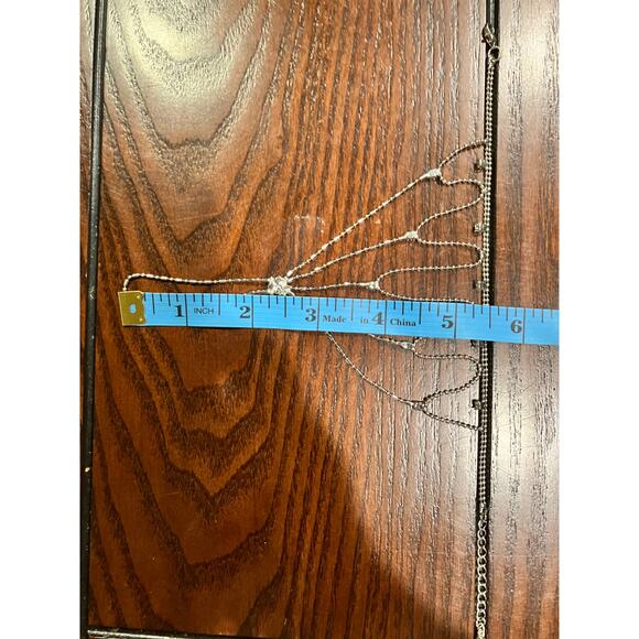 Rhinestone Silver-Tone Chain Hand Chain Link Finger Ring Bracelet! - Picture 6 of 14